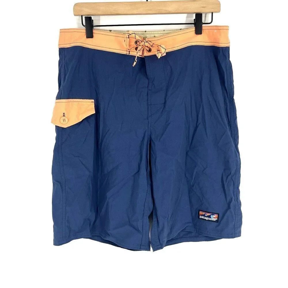 Patagonia Wavefarer Board Shorts Size 34 Mens Navy Pink Colorblock Swim Trunks